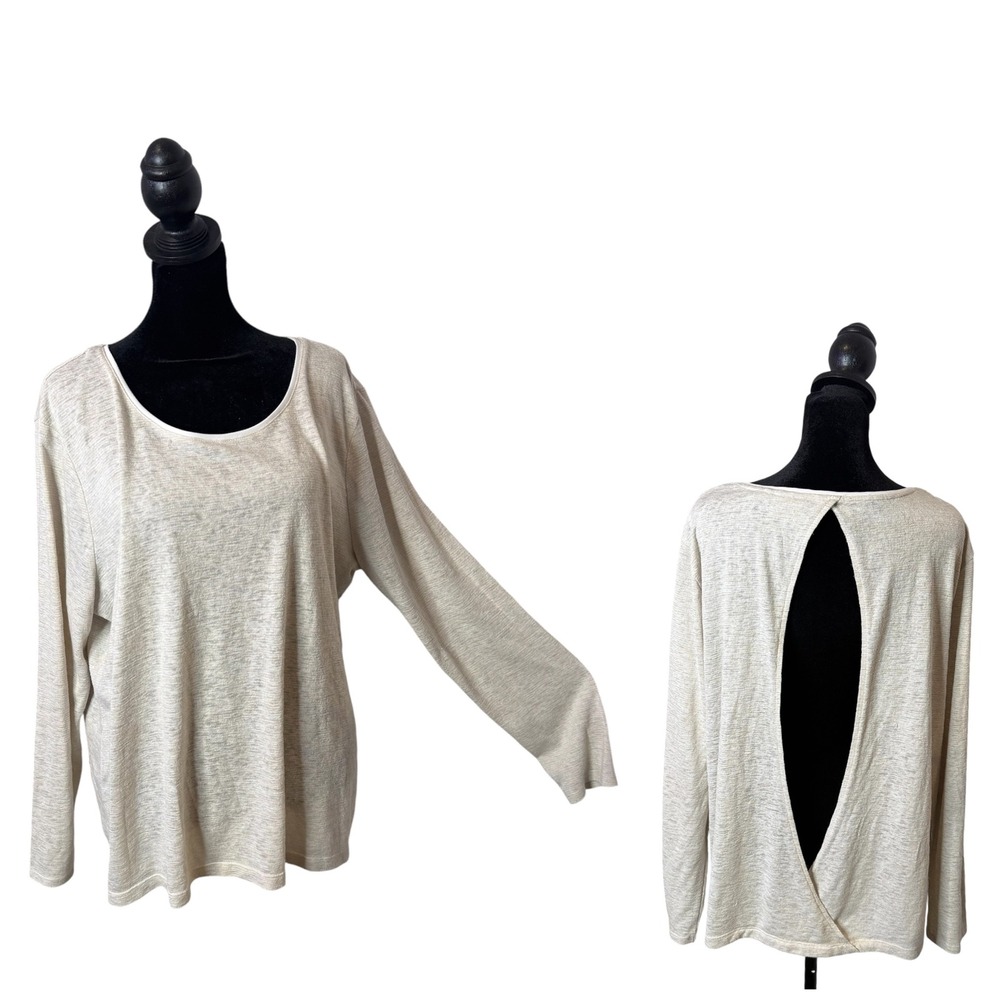 Chico's Open Back Slub Knit Top Womens XL Long Sleeve Minimalist Layering‎